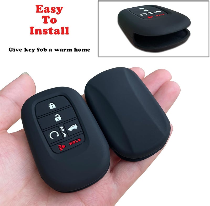 TANDRIVE Key Fob Cover for (5 Buttons) Honda 2026 2025-2022 Civic Accord CR-V HR-V Pilot and 2026 Passport, Silicone, 2-Pack, Black - Image 3
